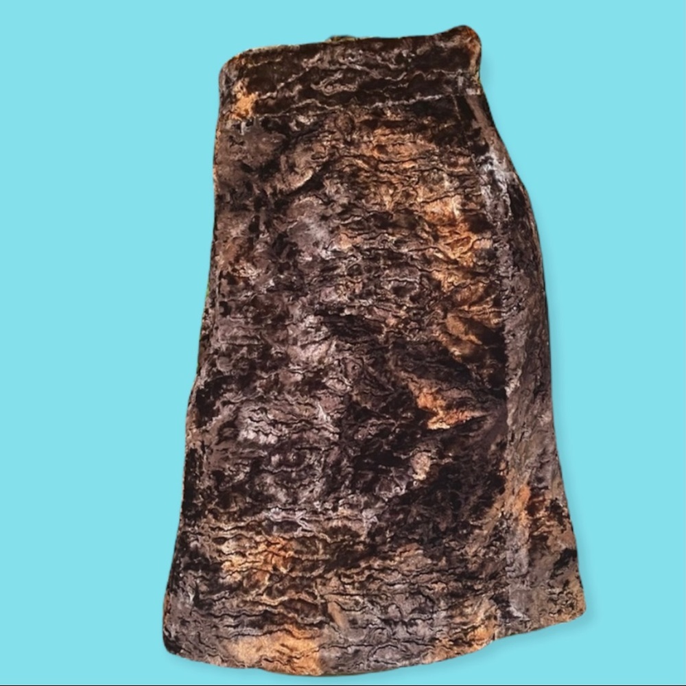 Vtg 90s Y2K faux fur knee length skirt brown marbled soft size 6